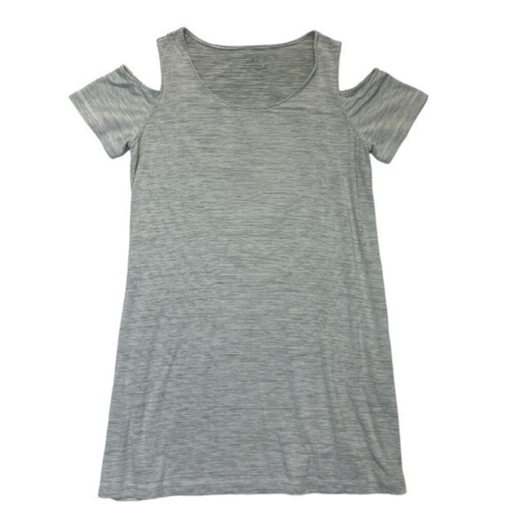 J. Jill Cold Shoulder Dress Large Gray Stripe Knit Pocket Shift Casual Dress